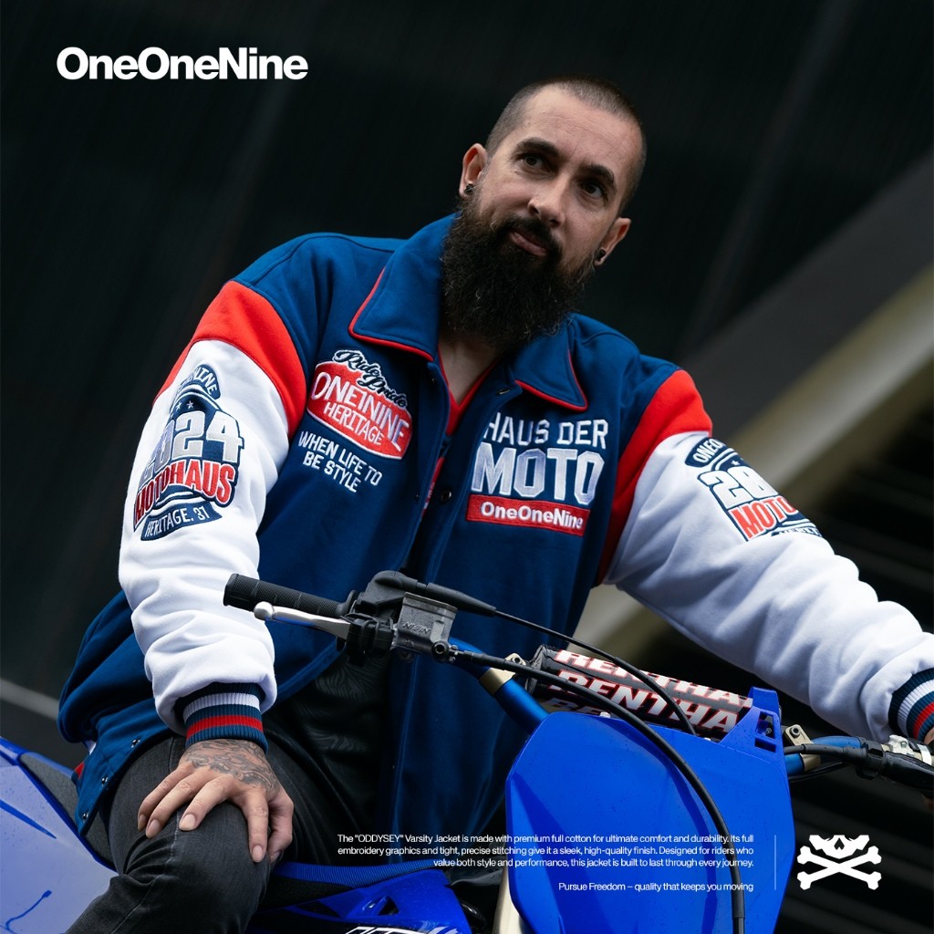 Promo Oneonenine Ksr Jaket Varsity Oddysey Blue - Jaket Motor Varsity Fleece Bordir