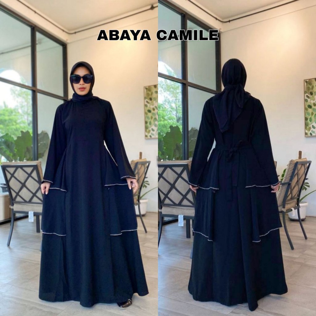 Abaya Gamis Saudi Hitam Jetblack Premium Sifon Maxy Swarovski Mewah - CAMILE