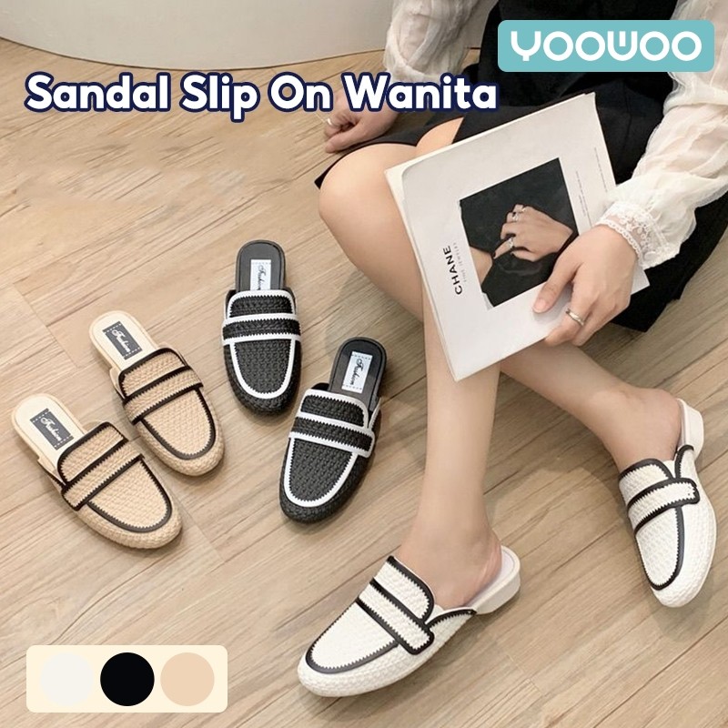 YooWoo Sandal Slip On Wanita Kartun / Sandal Ujung Tertutup / Sandal Fashion / Sandal Flat / Sandal 