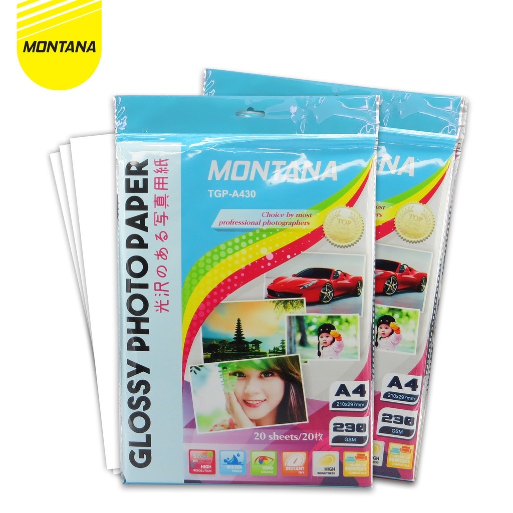 

MONTANA Glossy Photo Paper A4 20 Sheets 23 GSM Kertas Foto TGP-A430