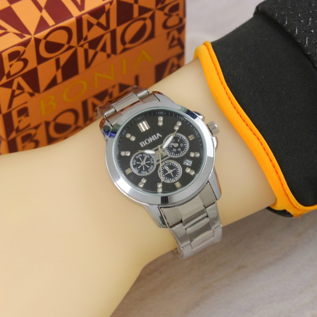 (PROMO) JAM TANGAN WANITA BONIA RANTAI STAINLESS TANGGAL AKTIF CHRONO VARIASI FREE BOX ORIGINAL ANAL