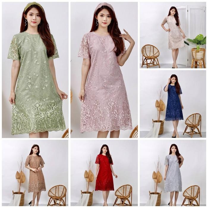 NEW -Dress Tile Allsize S M L XL XXL JUMBO / Dress Tulle Pesta / Dres Natal / Dress Gereja / Dress S