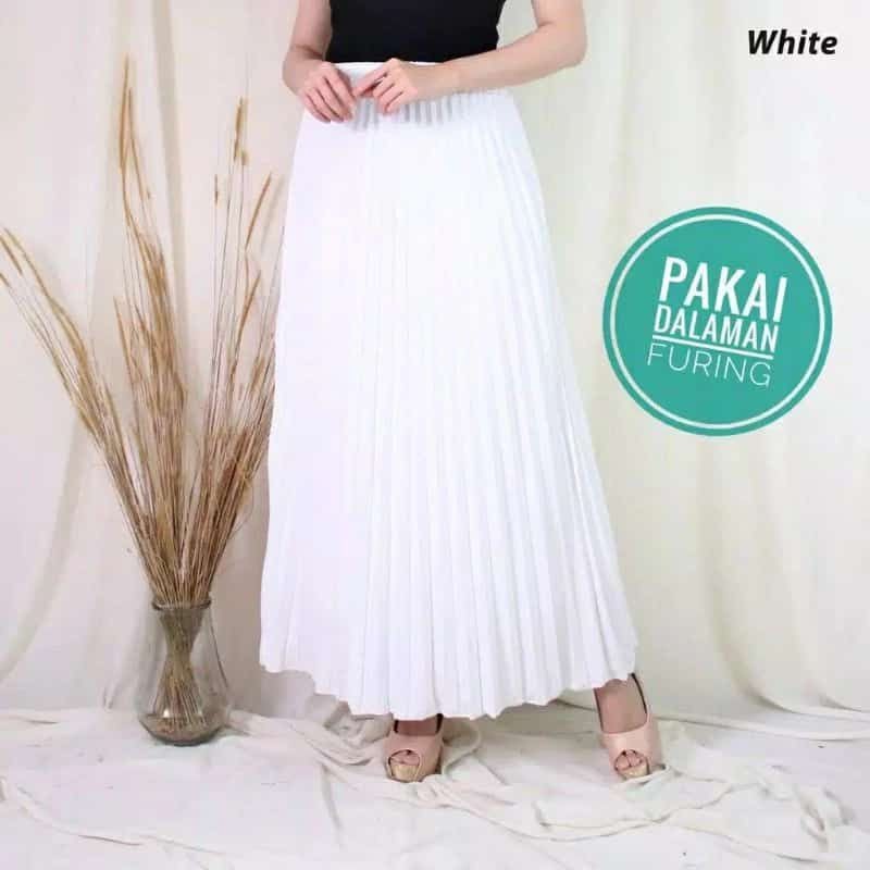 [SIAP KIRIM]ROK PLISKET PUTIH PREMIUM /ROK PLISKET PUTIH FURING PREMIUM BARU