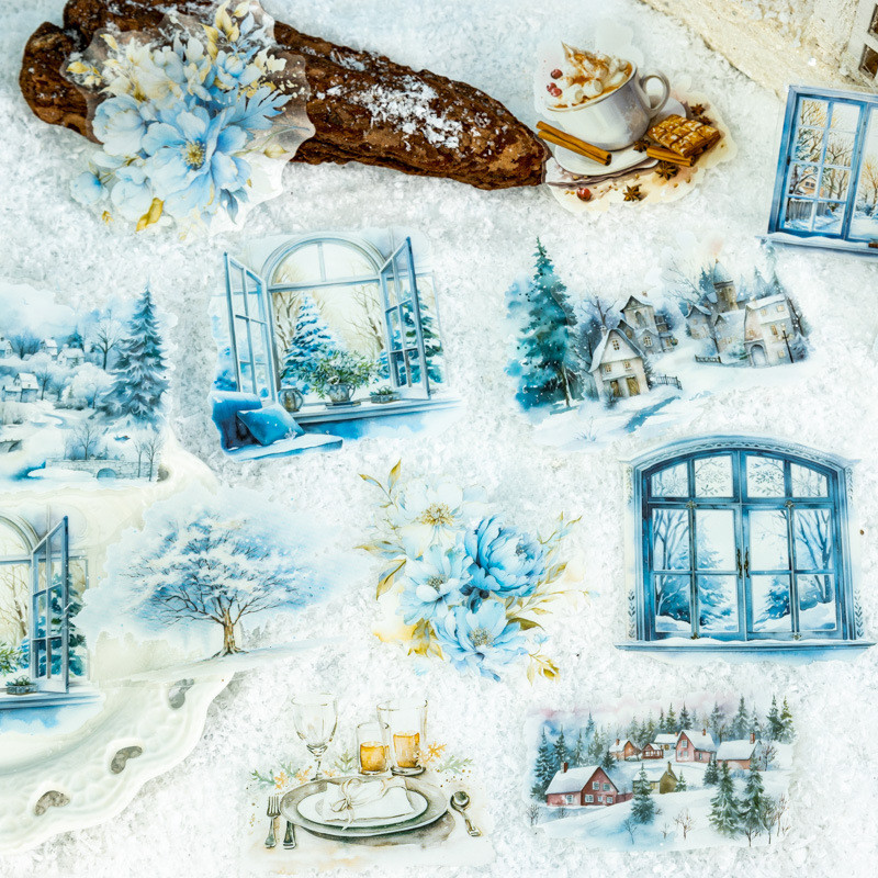 

10 pcs winter Snow scenery PET Stickers pack Decorative Diary Scrapbooking material Planner Creativity Adhesive Diy Sticker