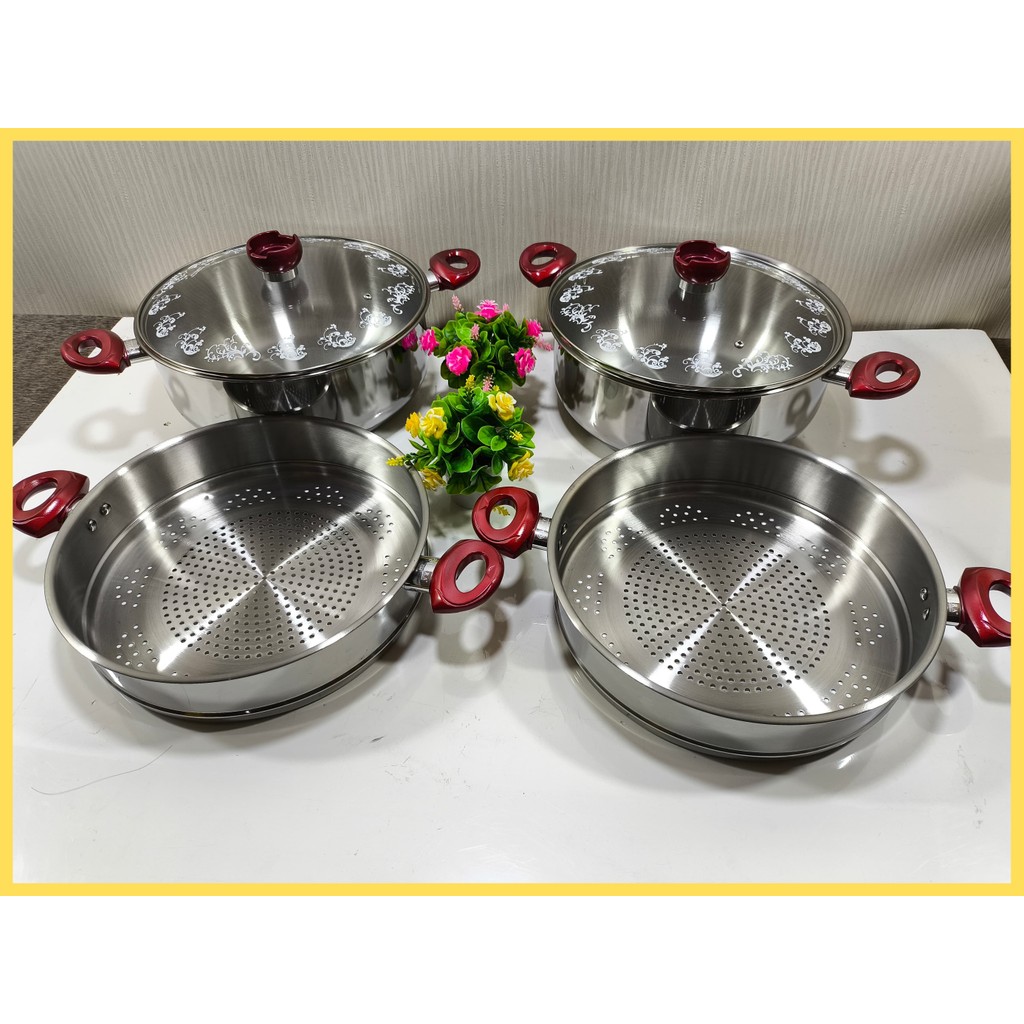 Panci Kukus/Steamer 2 susun Supra Tutup Kaca 32cm