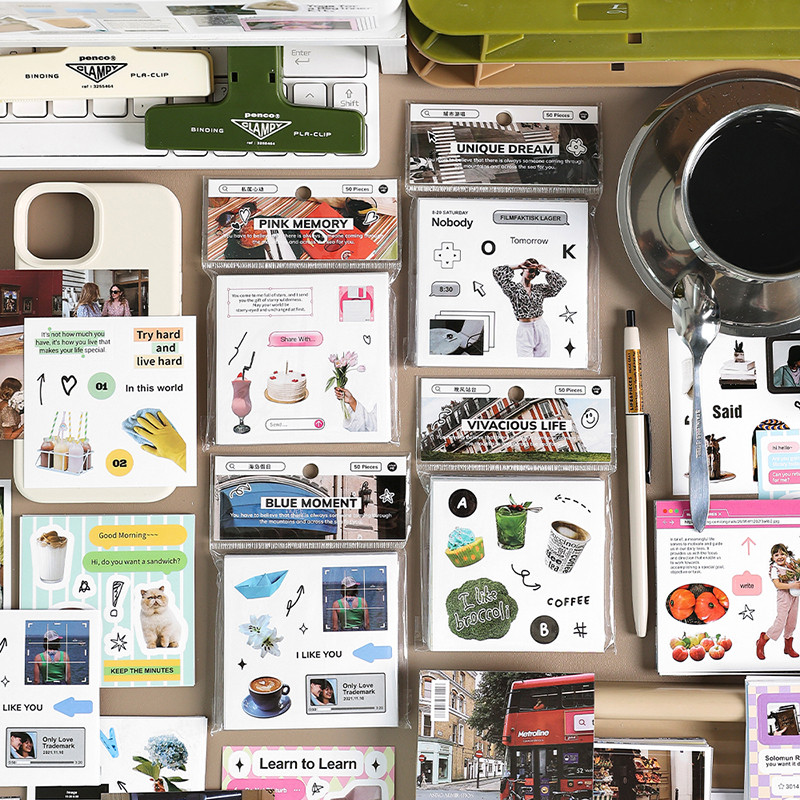 

50Pcs Vintage Magazine Style Stickers Decoration Scrapbooking Diary DIY Album Journal Photocard Hand Account Material Stationery