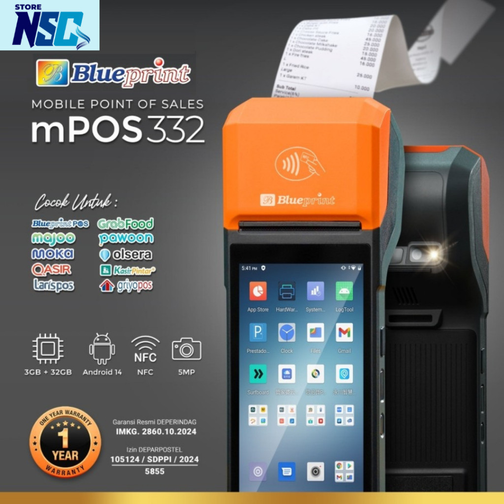 Blueprint MPOS 332 Mobile POS Printer Thermal Kasir Android NFC