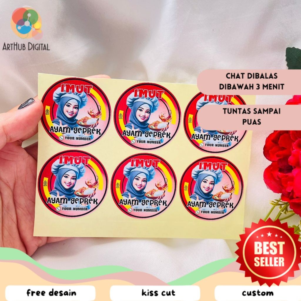 AHD  Sticker Catering Ayam Geprek Stiker Free Desain Custom Nama Label Box Kardus Packaging