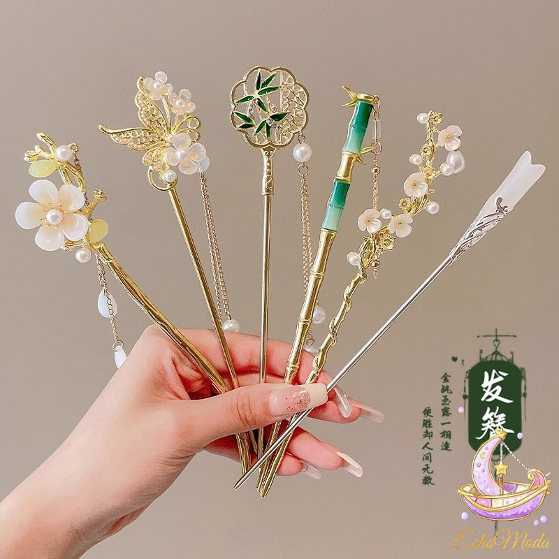 Garpu Rambut Tusuk Konde Bunga Plum Blossom Jepit Rambut Rumbai Mutiara Gaya Cina Premium Sense Garp