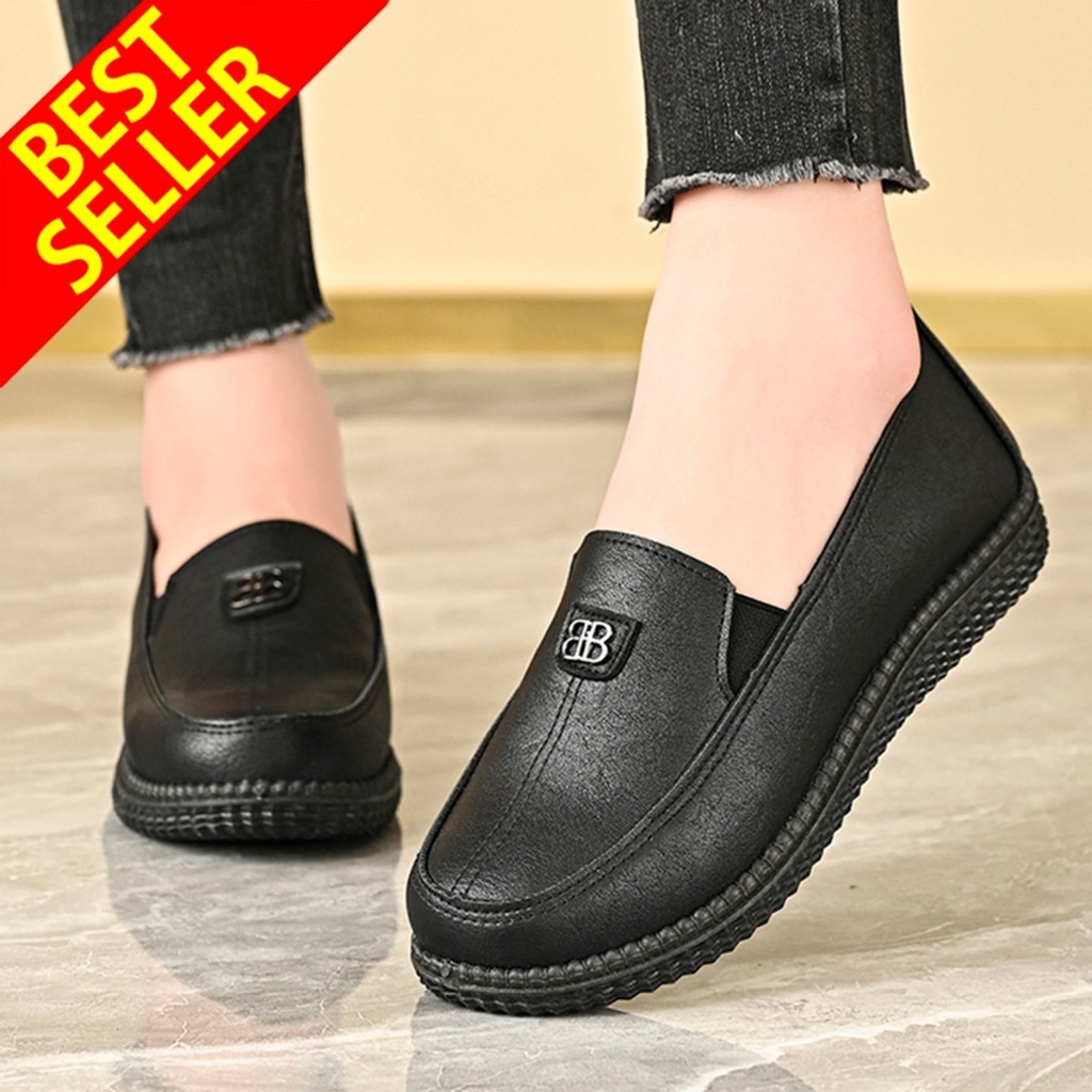 PROMO QINGSHUI Sepatu Flat Wanita Kulit Korea Fashion Terbaru Sepatu Kantor Elegan Nyaman Bernapas R