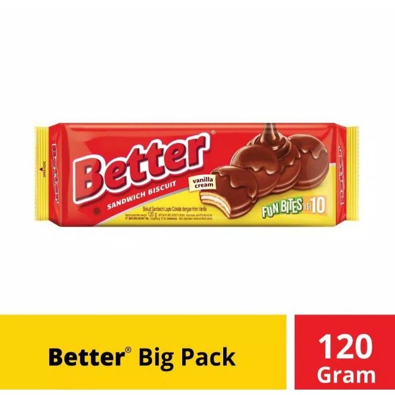 

Better fun bites isi 10 sandwich biskuit coklat vanila120 gram - ABO