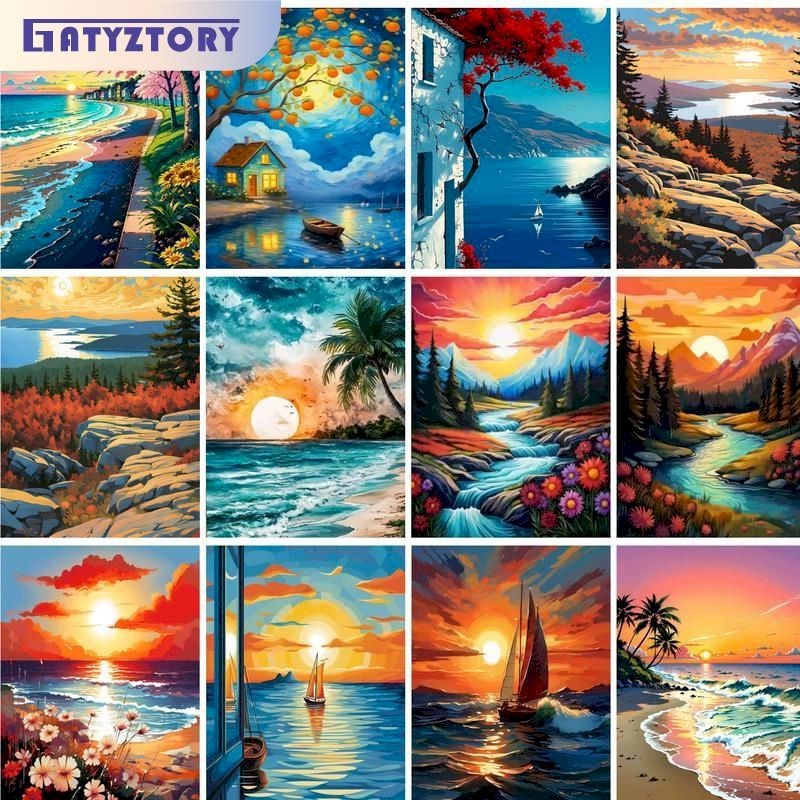 

Diy Painting By Numbers On Canvas Adults Handpainted Acrylic Paint Package Sunset Landscape Picture With Number Wall Art Gift