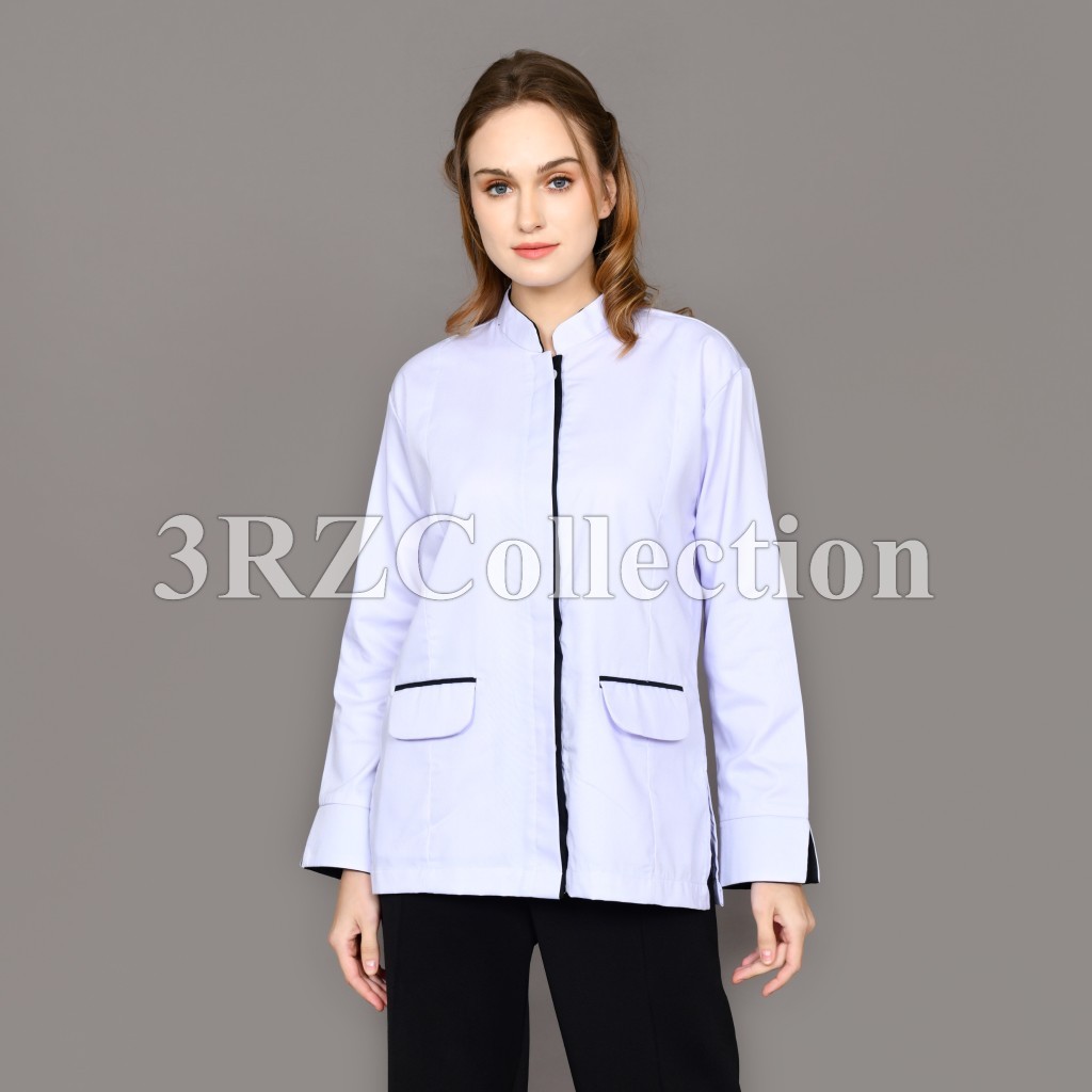 B3 Kemeja Putih List Hitam Tebal Atasan Putih Kantong Bawah Baju Seragam Kerja Putih Baju Dinas Puti