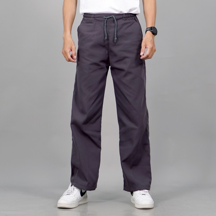 Okechuku SAM Celana Panjang Pria Loose Pants Baggy Pants Pria Celana Longgar Pria - Abu Tua, S/M