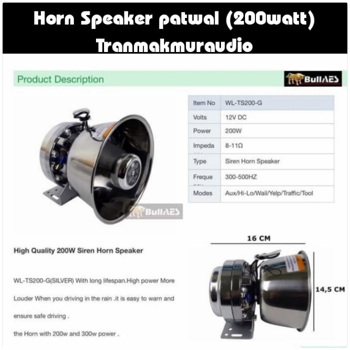 JJ99 Speaker sirine patwal TS200-N (200watt) Bulat