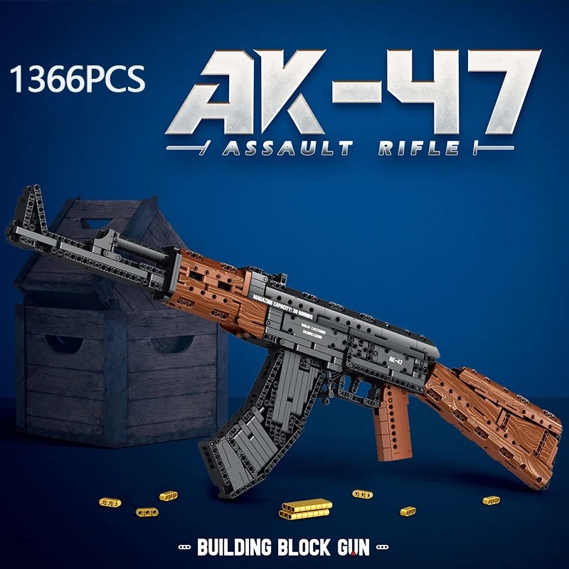 1366PCS AK47 Rifle Model Building Blocks Military Army Weapon Shootable Imitation Gun Model Bricks  