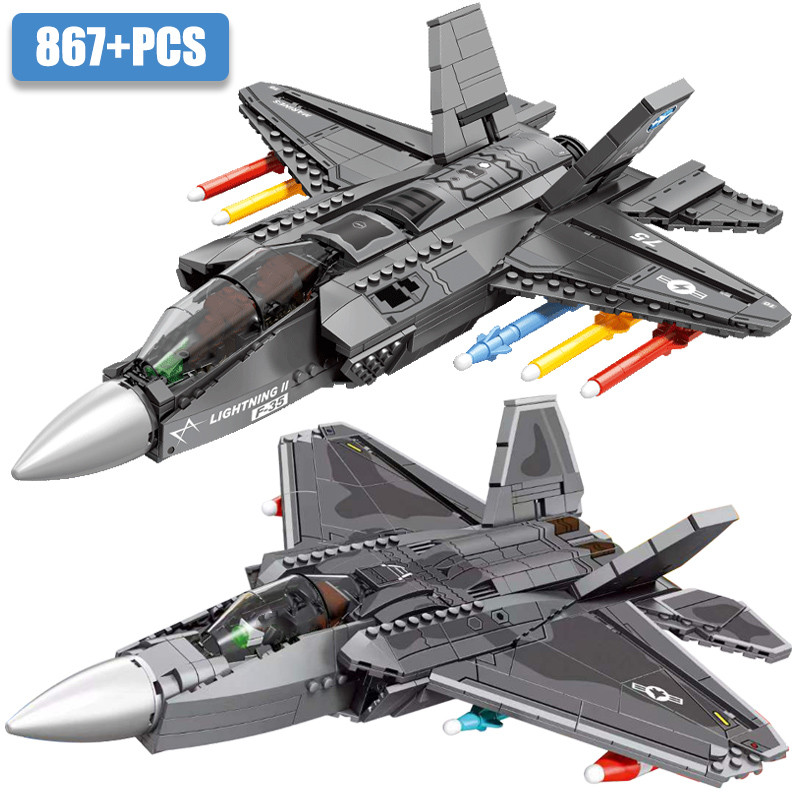 Military Series USA Air Force F22 F35 Fighter Model Building Blocks Aircraft With Weapon Solider Fig