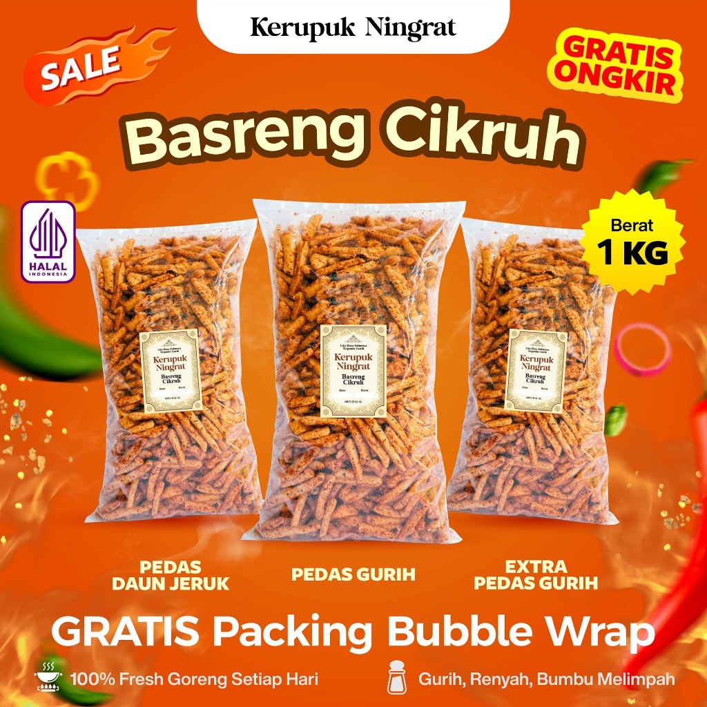

Basreng Cikruh 1 KG Pedas Gurih & Pedas Daun Jeruk Halal Food Snack Camilan Crispy
