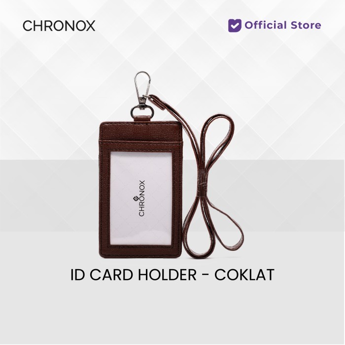 

New Collection CHRONOX Lanyard Pria Wanita Kulit Saffiano ID Card Holder - AVERY - Cokelat