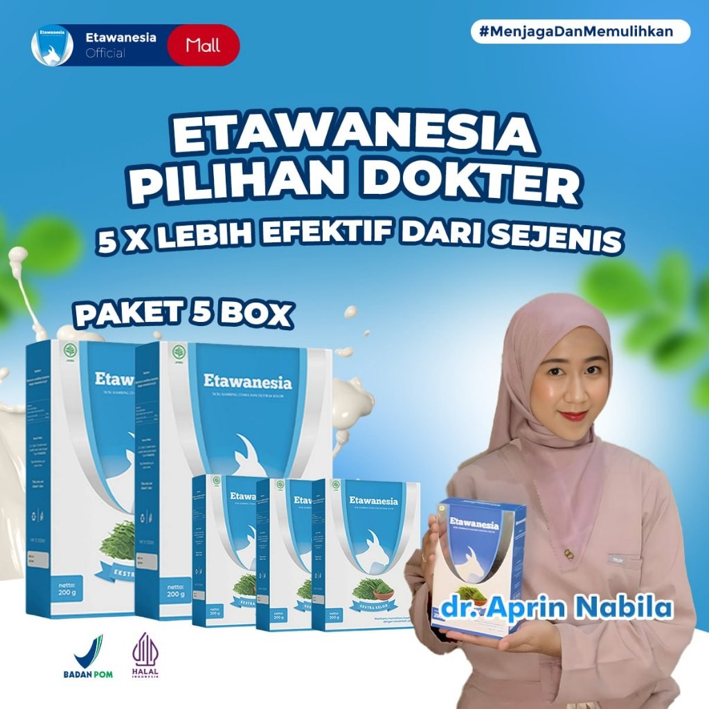 

PAKET 5 BOX Etawanesia Etawa Biru - Etawanesia Original Susu Kambing Etawa Platinum + Ekstrak Moringa Folium ( Ekstrak Daun Kelor ) + Krim Bubuk