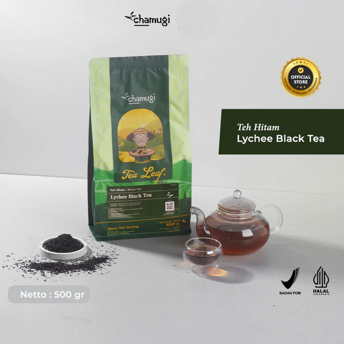 

Chamugi Lychee Black Tea 500gr | Teh Hitam Buah Leci Premium Daun Teh Curah Loose Leaf Halal BPOM Chagee Tianlala Mixue Bingxue Momoyo