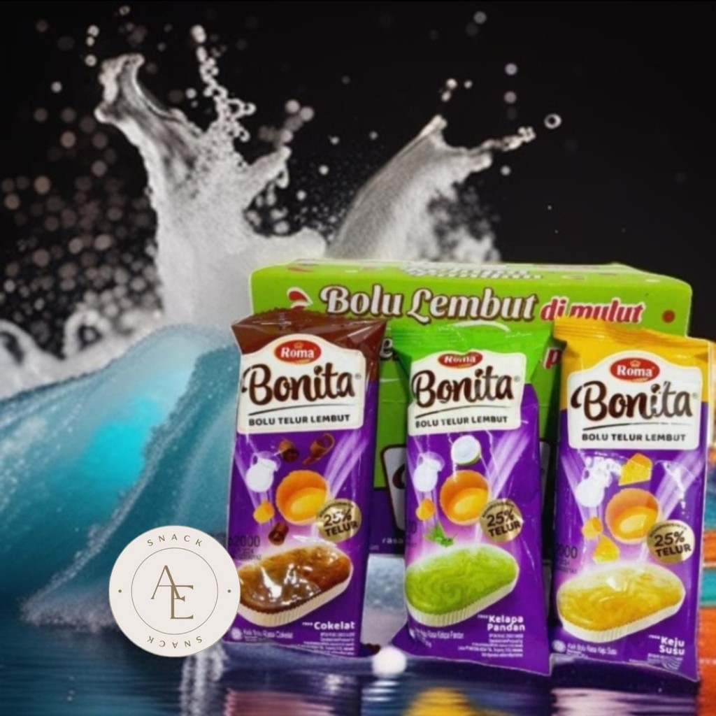 

Roma Bonita Snack / Cemilan Bolu Telur Lembut kemasan Box isi 12 bks x 30 gr