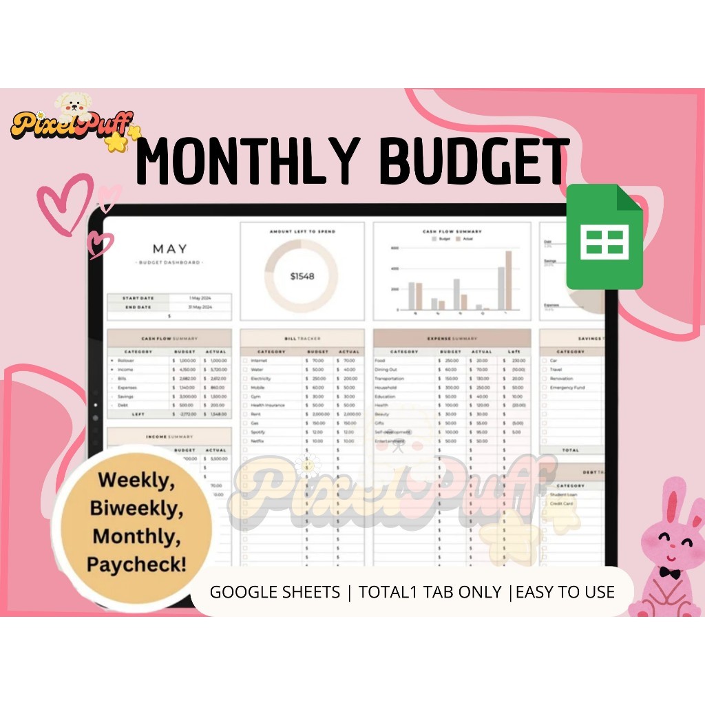 Monthly Budget Spreadsheet | Budget Planner | Simple Annual Budget | Personal Finances | Easy Google