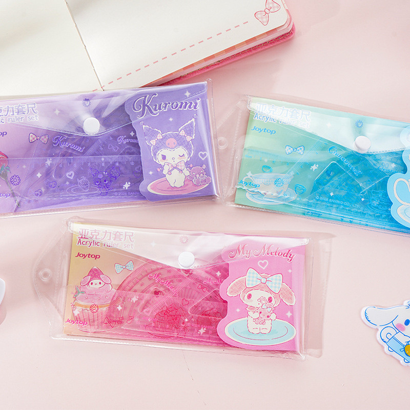 

4pcs/Set Cartoon Acrylic My Melody Kuromi Ruler Set Drawing Tool Cute Cinnamoroll Soft Ruler Set Student Office Supplies