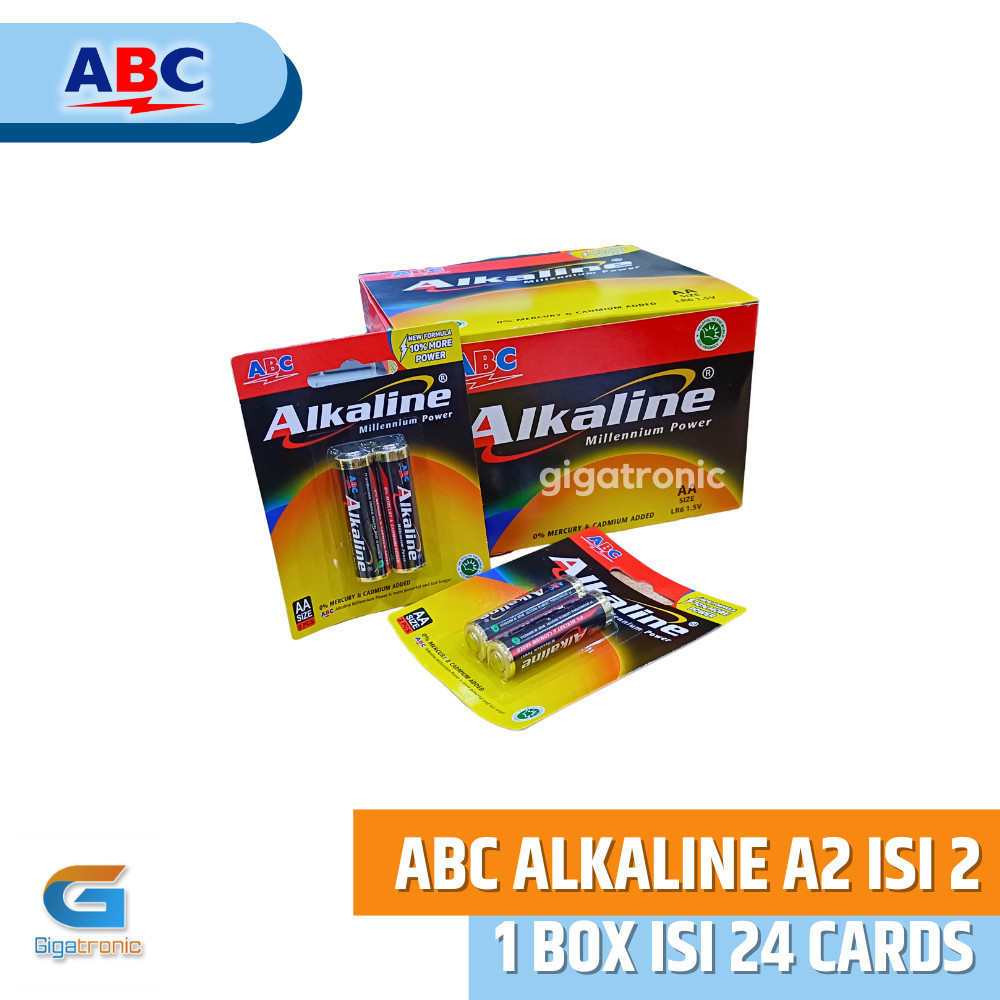 Baterai ABC Alkaline A2 AA isi 2 / 1 box isi 24 card Original / Batre Jam