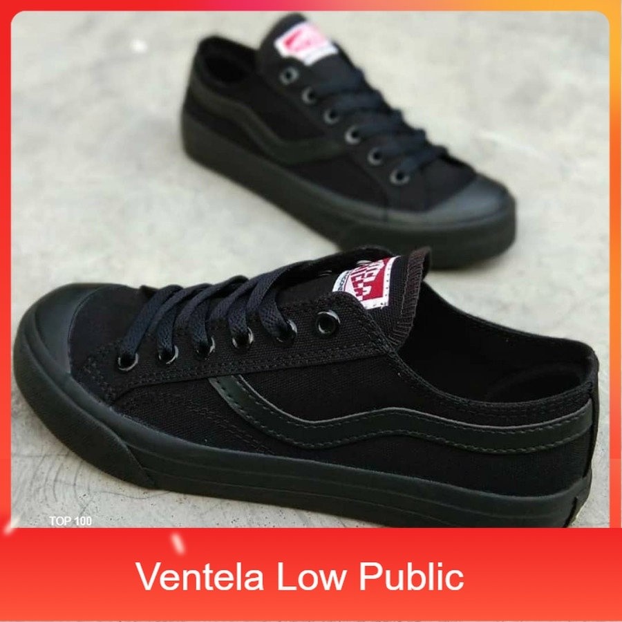 DF34RF Sepatu Vantela Low All Black Pendek Full Hitam|sepatu full hitam|vantela hitam|sepatu hitam v