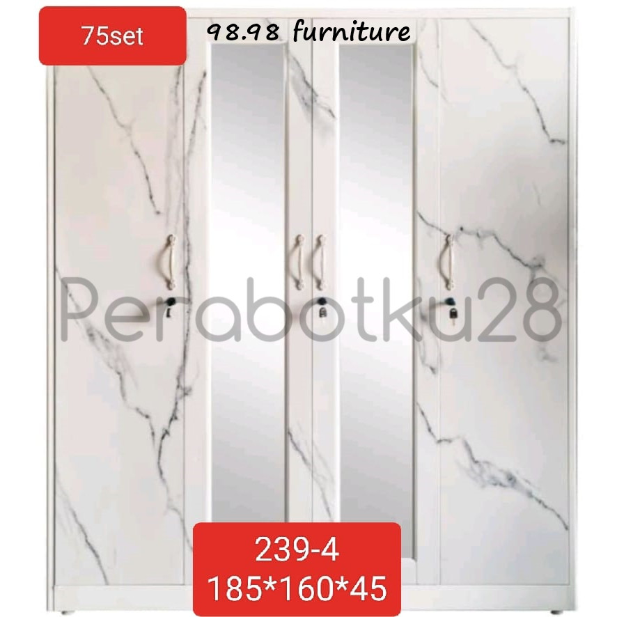 Lemari Pakaian Marble 4 pintu Lemari Baju Plat Besi - Medan