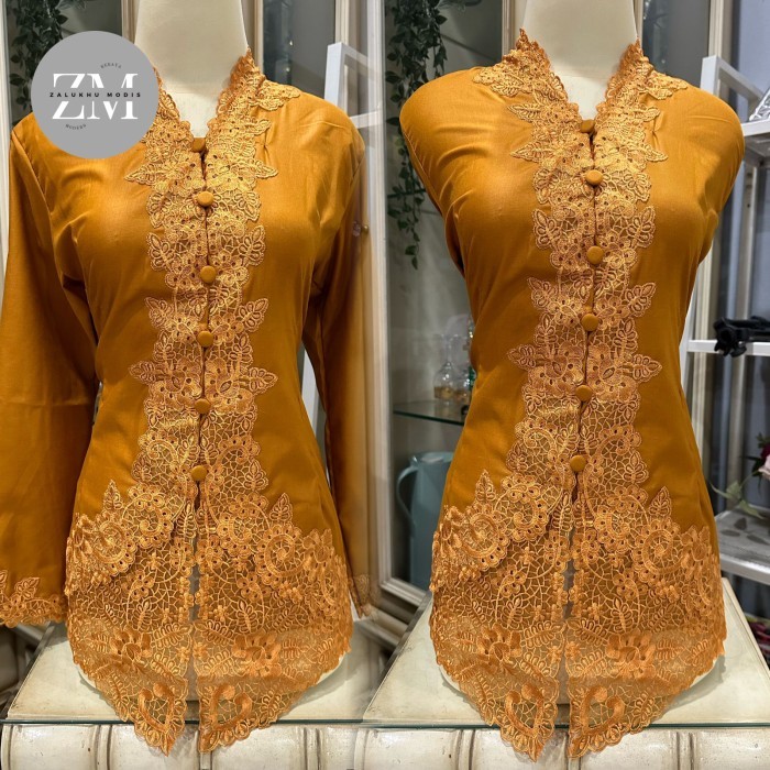 ✨LARIS✨ -atasan kebaya encim bordir polos / kebaya acara nasional / kebaya lengan panjang - Putih, M