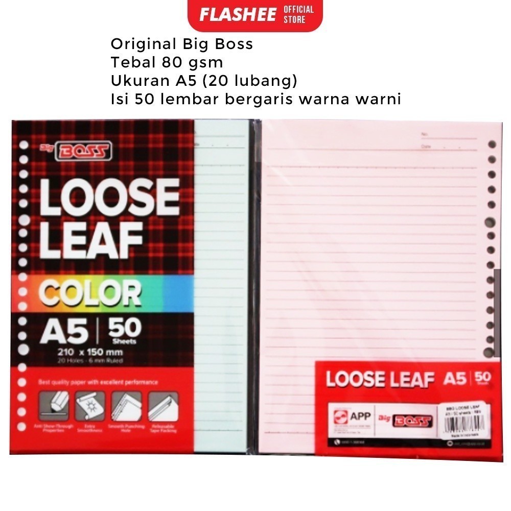 

Isi Kertas Binder Warna Warni Loose Leaf Big Boss A5 Rainbow 20 Ring Isi 50 Lembar