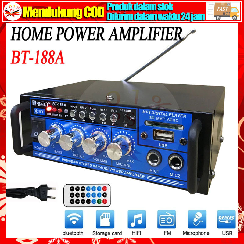 Amplifier Mini Bluetooth BT-188A Power Amplifier Bluetooth EQ Audio Karaoke Home Theater FM Radio 60