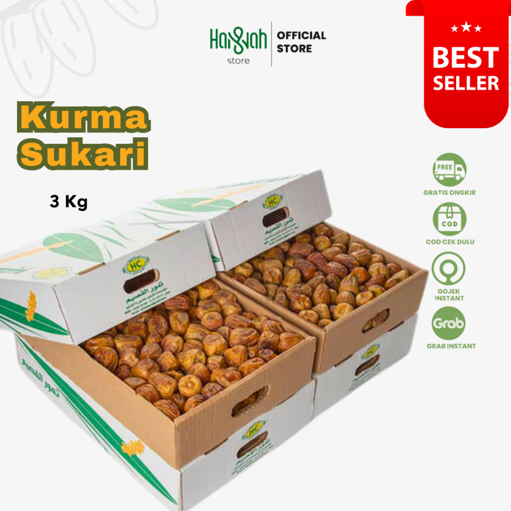 

Kurma Sukari Dus 3 Kg | Kurma Raja Sukari Basah Premium Date Quality