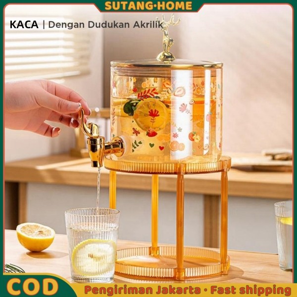 【SUTANG】Dispenser Air Kaca / Ketel Air Kaca dengan Tatakan Kayu / Glass Dispenser Estetik / Tempat M