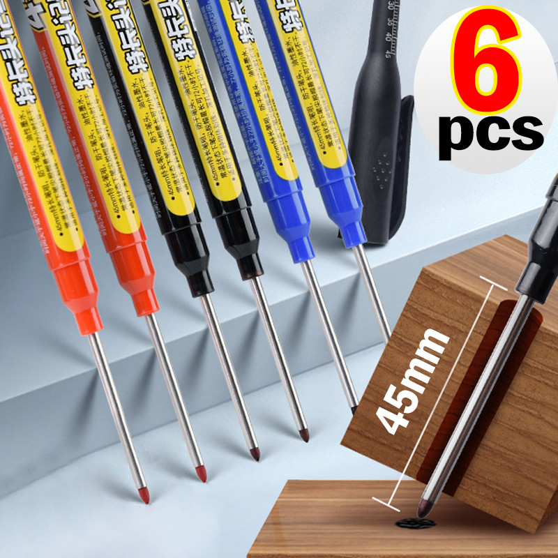 

1/3/6pcs 45mm Multi-purpose Long Head Markers Pen Deep Hole Marker Pens for Woodworking Tile Decoration Red/Black/Blue Ink