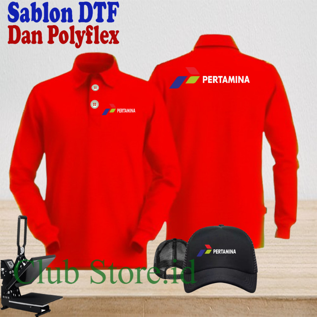Bonus Topi Kaos Poloshirt Pria dan Wanita Dewasa Pertamina Baju Berkerah Lengan Panjang