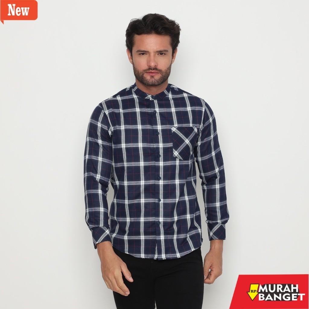 kemeja kotak kotak cowok Platini Kemeja Shanghai Motif Kotak Pria Lengan Panjang Navy 961134