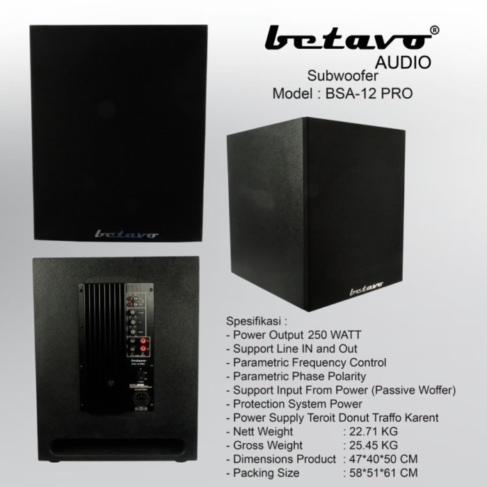 SUBWOOFER AKTIF BETAVO BSA-12 PRO 12 INCH PROFESIONAL AUDIO