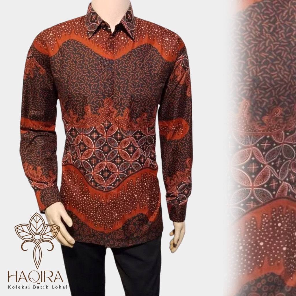 Kemeja Batik Pria Lengan Panjang Premium | kemeja batik kawong bata  l batik pria lengan panjang l b