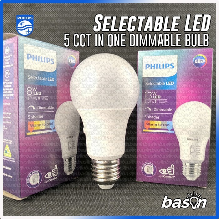 PHILIPS DipSwitch Selectable LED 8W / 13W E27 A60 - 1 lampu 5 warna Dimmable bisa diredupkan