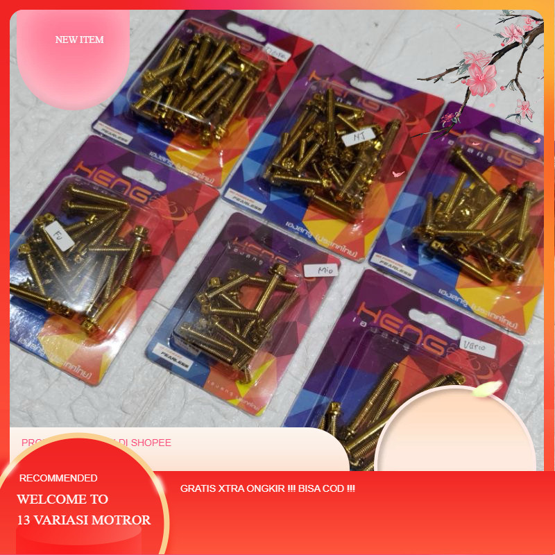 BAUT BLOK MESIN CVT BAUT PROBOLT FLOWER GOLD HENG ASLI STAINLESS MOTOR MIO SPORTY NOUVO BEST VARIO 1