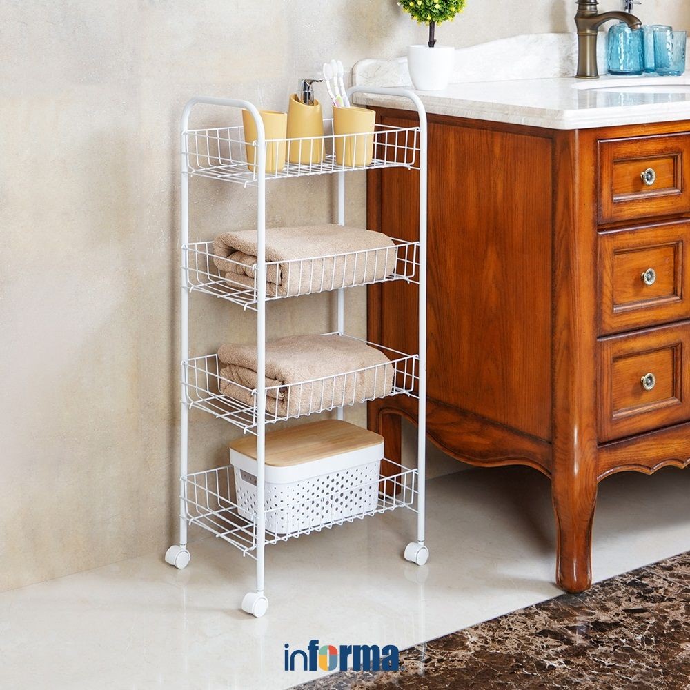 Informa Rak Troli Penyimpanan 4 Tingkat 38X26X86 cm Tempat Penyimpanan Multifungsi Storage Trolley W
