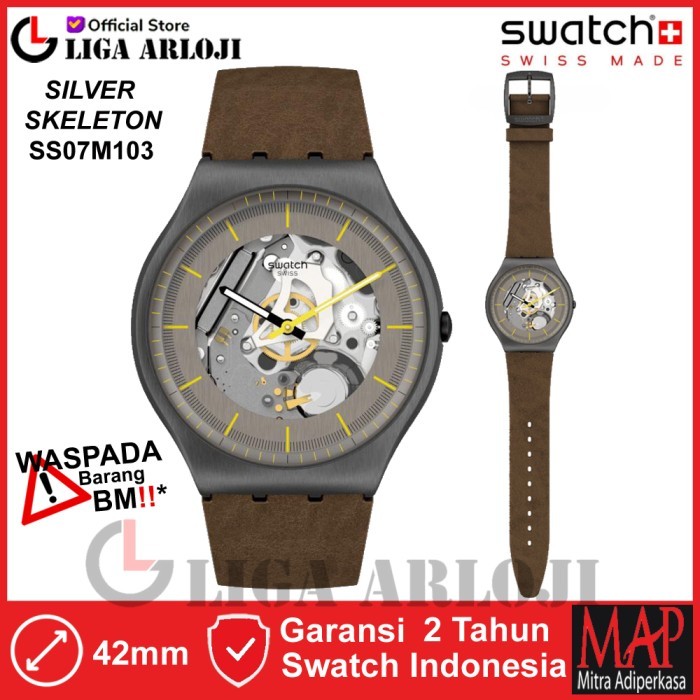 ✔Q.LnS✔ - READY STOCK SWATCH SS07M103 SKELETON Jam Tangan Pria Analog Kulit Original Swiss