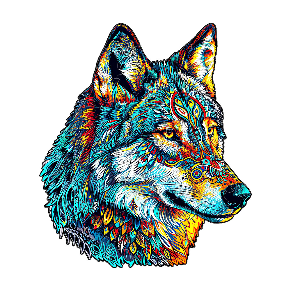 

Wooden jigsaw Wolf Totem Gift box Exquisite gift Irregular animal shape jigsaw personalized unique gift family interaction