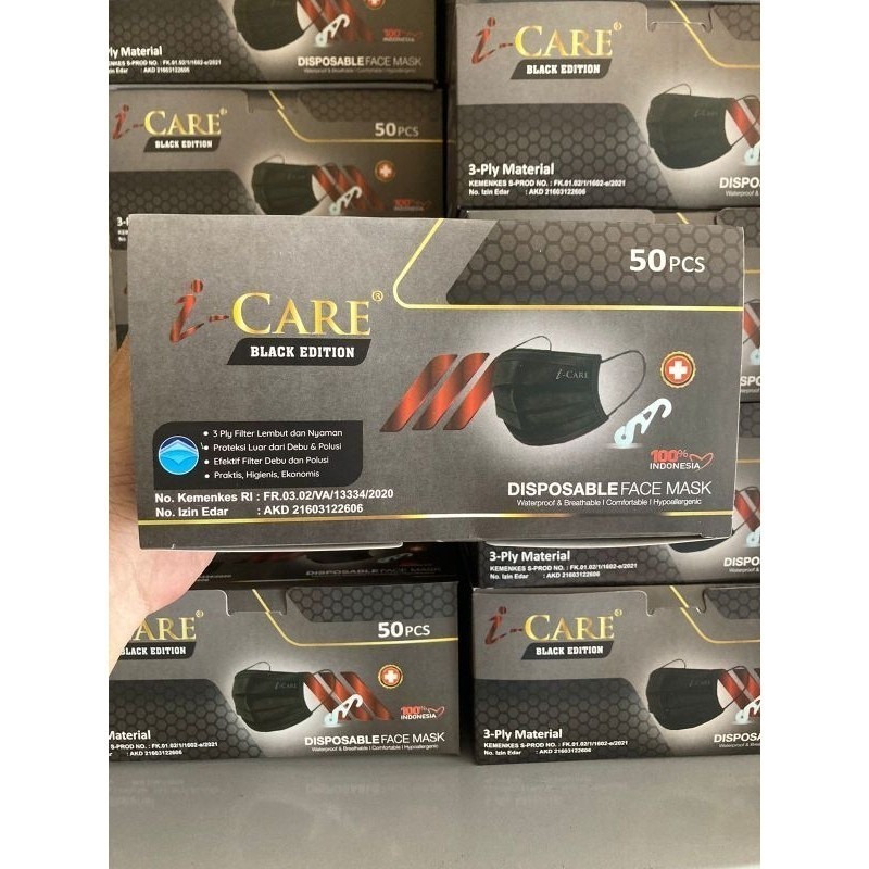 PAKET HEMAT GROSIR KOLIAN MASKER 3PLY EARLOOP ICARE TERMURAH ISI 50PCS/BOX HITAM BIRU HIJAU PUTIH