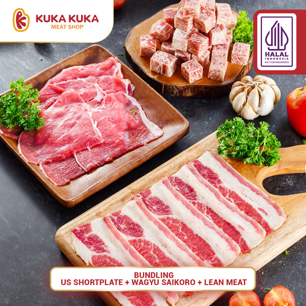 

Bundling Beef Slice AUST Low Fat 500gr + US Shortplate 500gr + Wagyu Saikoro Cubes 1 Kg