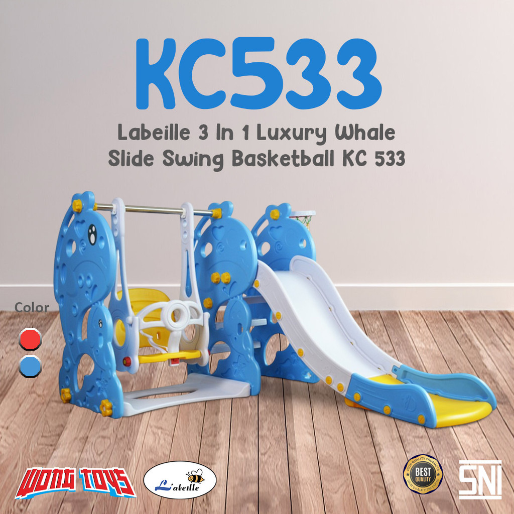 Labeille 3 In 1 Luxury Whale Slide Swing Basketball KC 533 (KC533) - Mainan Set Playground Perosotan