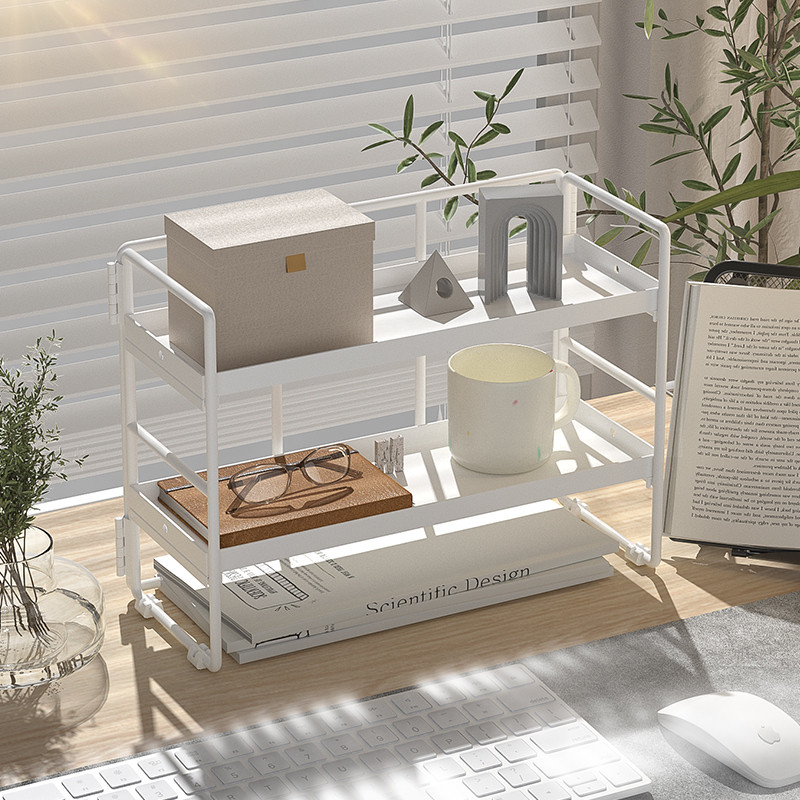 

2-tier desktop shelving Desk Organizer with two pallets Foldable shelving for desk Stackable shelving for Stationery